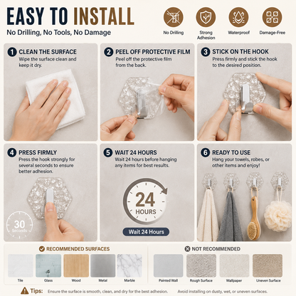 ✨ Self-Adhesive Waterproof Wall Hooks – No Drill Heavy Duty Towel & Robe Holder 🏠
