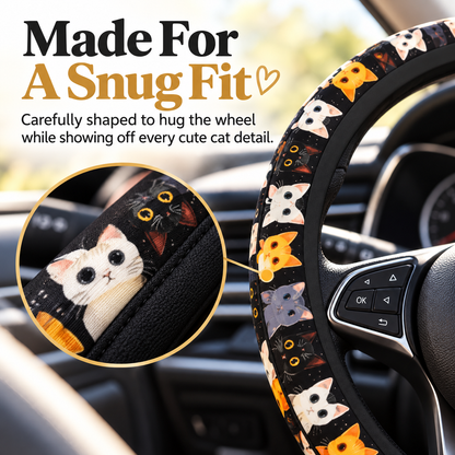 🐱 Cute Cat Steering Wheel Cover 🚗 Soft & Comfy Grip ✨ Anti-Slip Car Interior Accessory