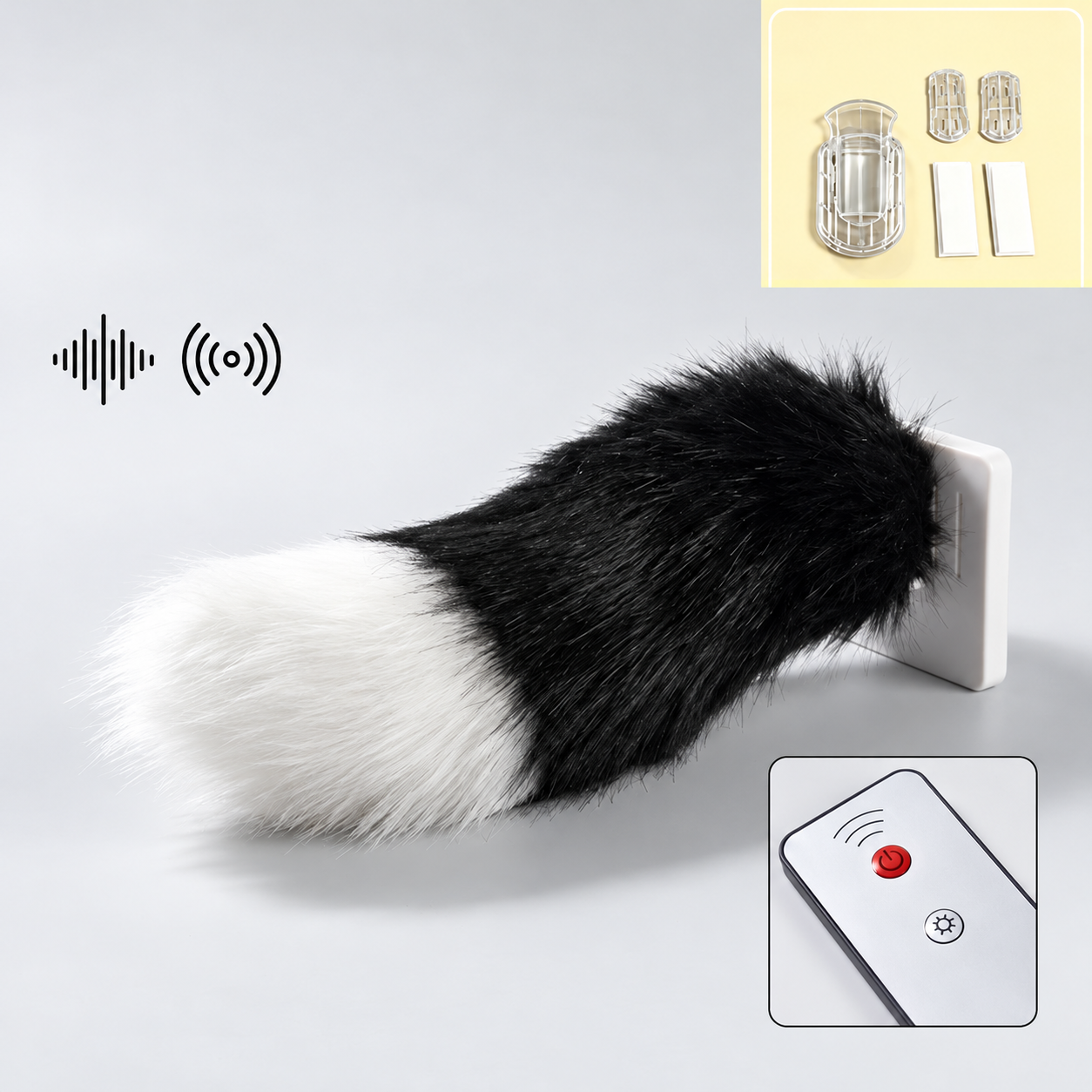Black and white fluffy remote controlled wagging tail product variation