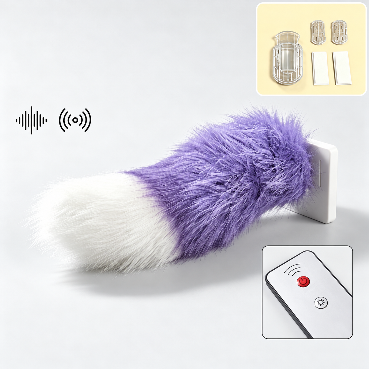 Purple and white fluffy remote controlled wagging tail product option