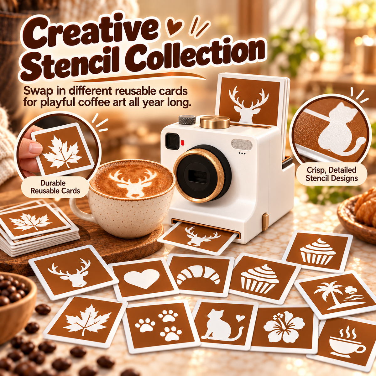 ☕ 3D Latte Art Camera 📸 | Creative Coffee Foam Art Maker with Reusable Stencils ✨