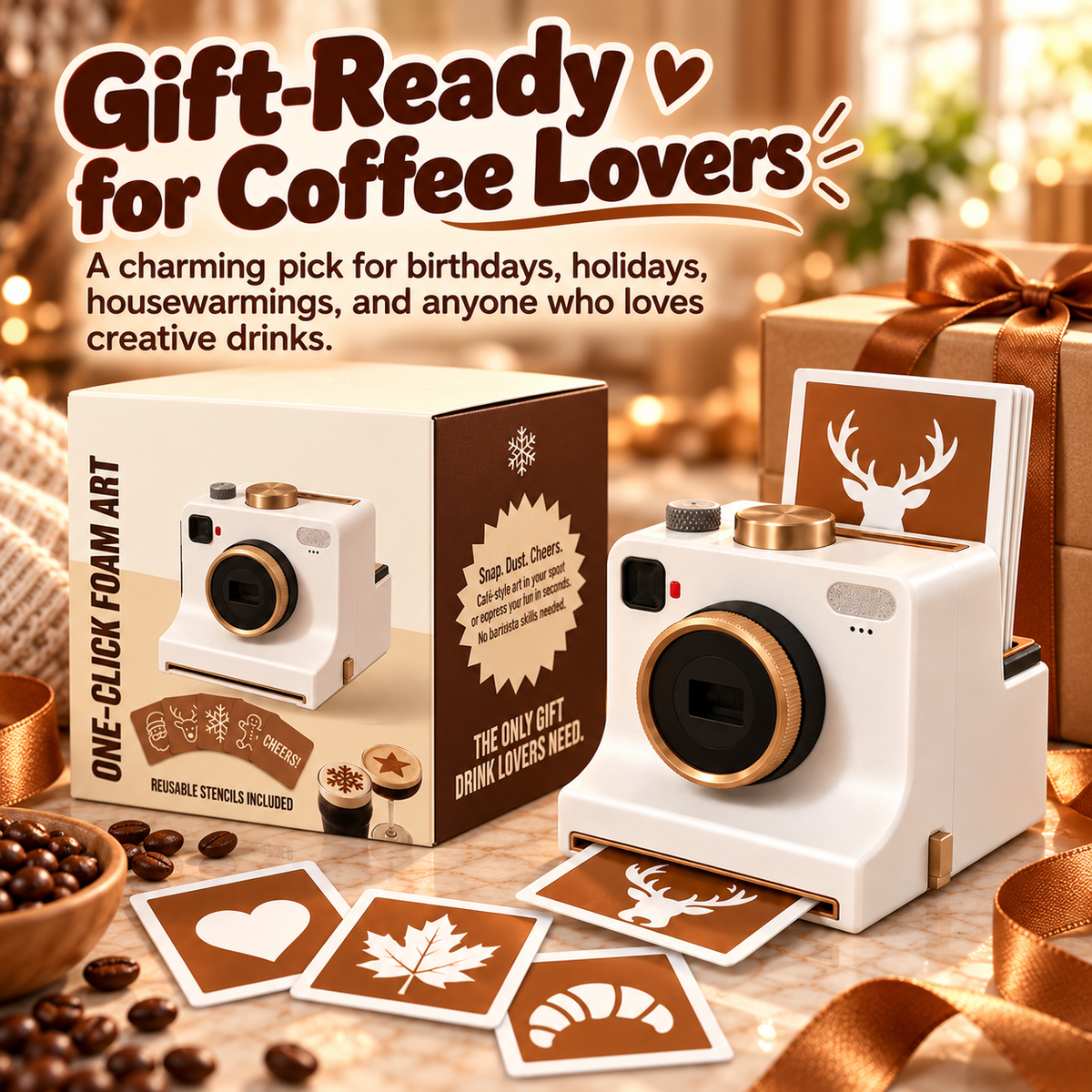 ☕ 3D Latte Art Camera 📸 | Creative Coffee Foam Art Maker with Reusable Stencils ✨