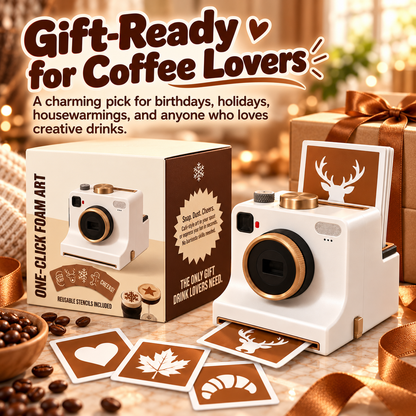 ☕ 3D Latte Art Camera 📸 | Creative Coffee Foam Art Maker with Reusable Stencils ✨