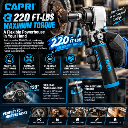 🔧Capri Tools 1/2 in. Flex-Head Air Angle Impact Wrench, 400 ft. lbs.