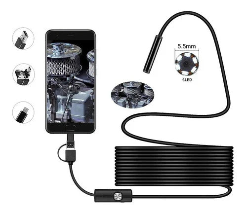Woyuosn endoscope camera with flexible cable, phone connection and LED probe