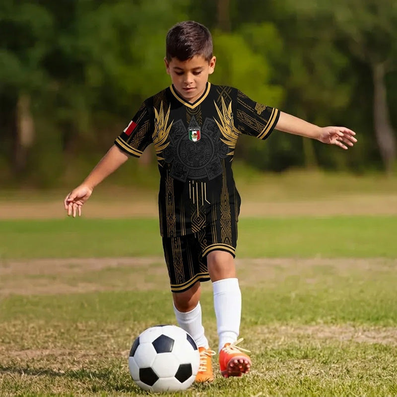 ✨Mexico Aztec Gold Soccer Jersey – Breathable Mesh Fan Shirt for Sports & Daily Wear