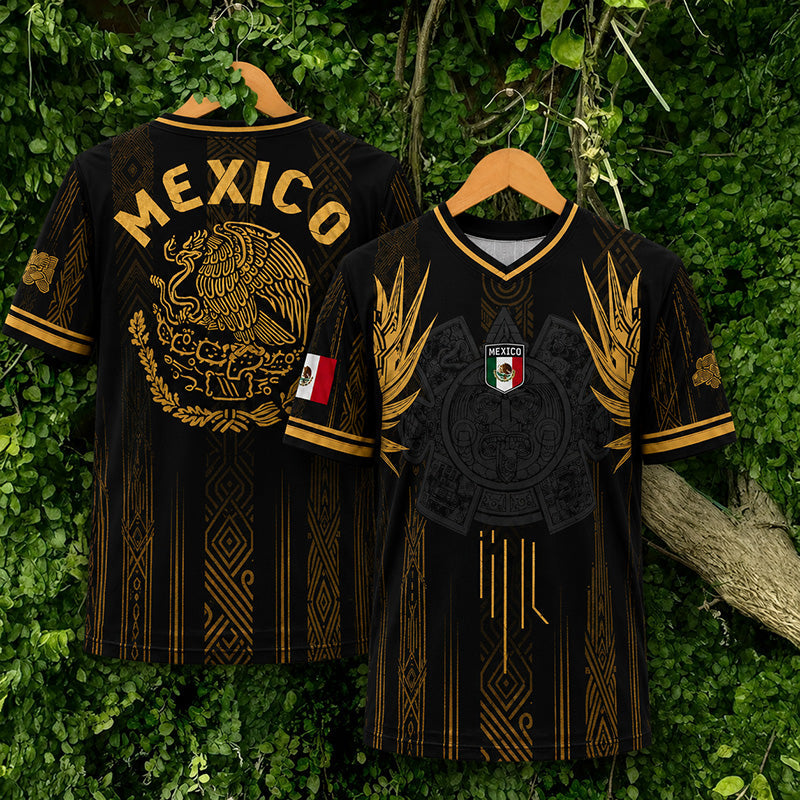 ✨Mexico Aztec Gold Soccer Jersey – Breathable Mesh Fan Shirt for Sports & Daily Wear