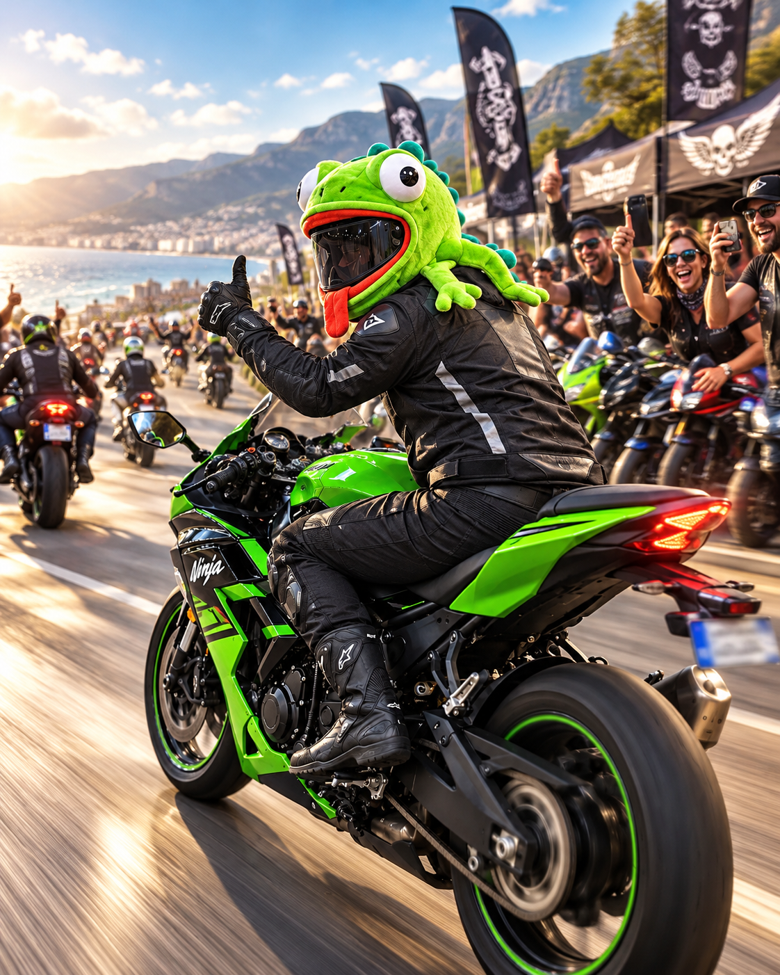 Green Lizard Motorcycle Helmet Cover Plush Funny Headgear