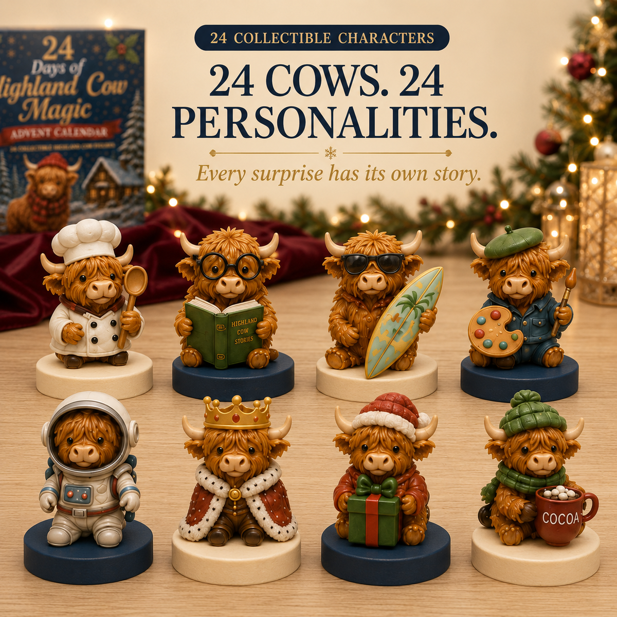 🔥LAST DAY 49% OFF-🐮 24 Days of 3D Highland Cow Advent Calendar