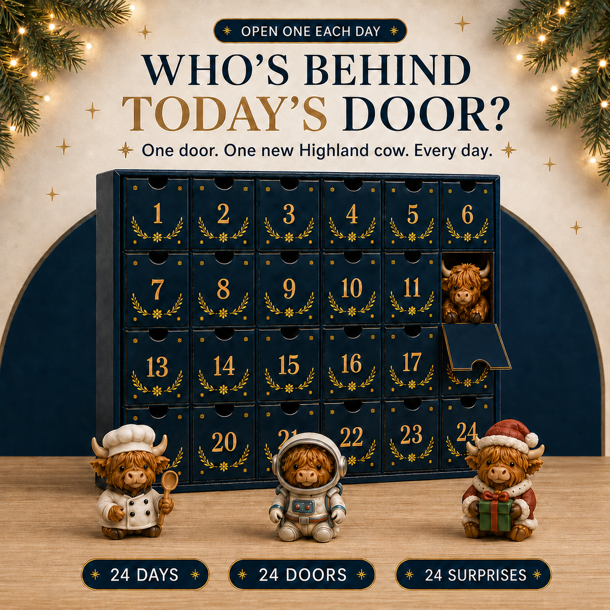 🔥LAST DAY 49% OFF-🐮 24 Days of 3D Highland Cow Advent Calendar