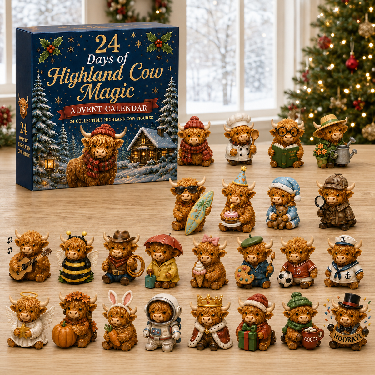 🔥LAST DAY 49% OFF-🐮 24 Days of 3D Highland Cow Advent Calendar