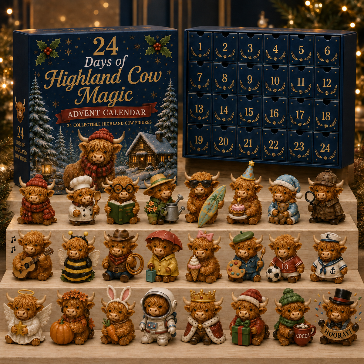 🔥LAST DAY 49% OFF-🐮 24 Days of 3D Highland Cow Advent Calendar