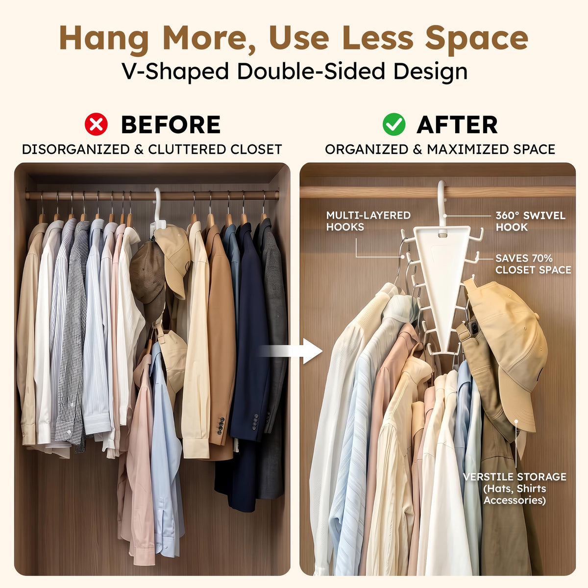 ✨ 12-Hook V-Shaped Closet Organizer – Save Space & Keep Accessories Tidy