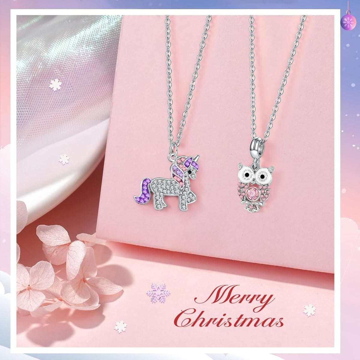 Close-up of the necklace pendants included in the Christmas charm jewelry kit
