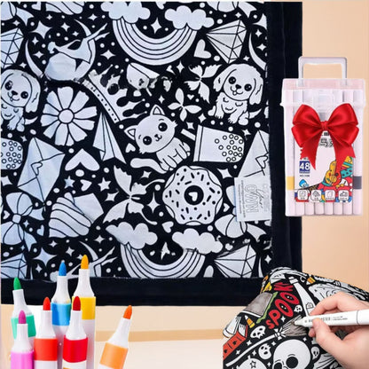 🎨 Color Your Own Halloween Blanket – DIY Fuzzy Velvet Blanket with 24 Markers