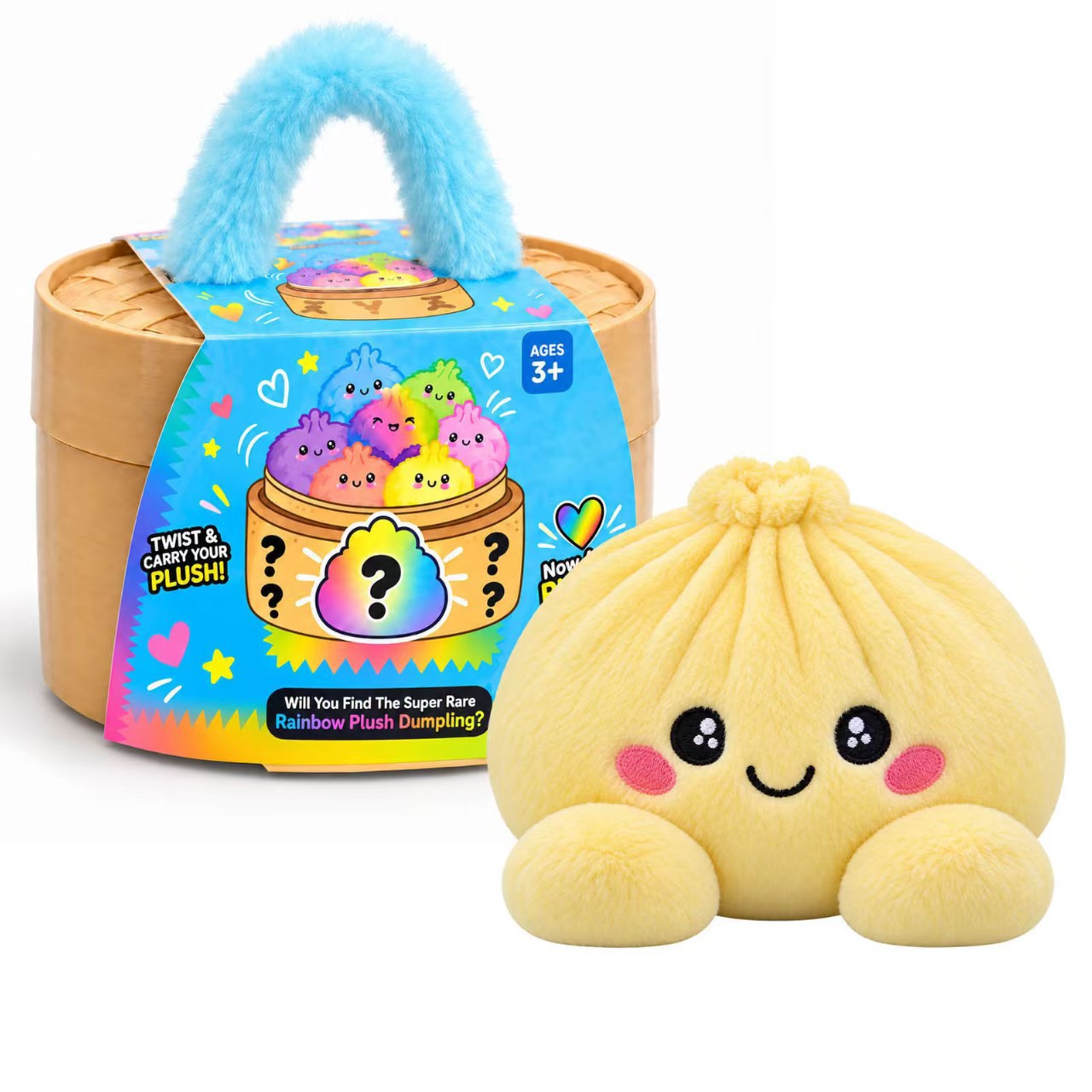 Yellow dumpling plush with matching steamer-style case