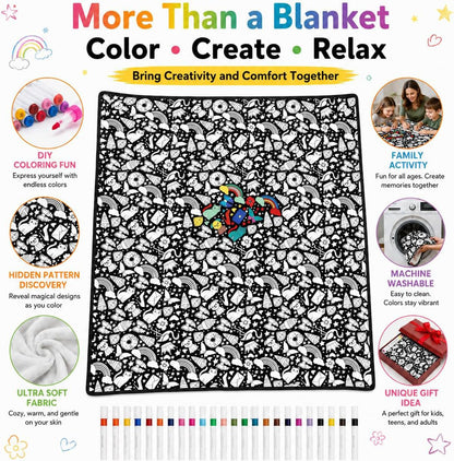 🎨 Color Your Own Halloween Blanket – DIY Fuzzy Velvet Blanket with 24 Markers