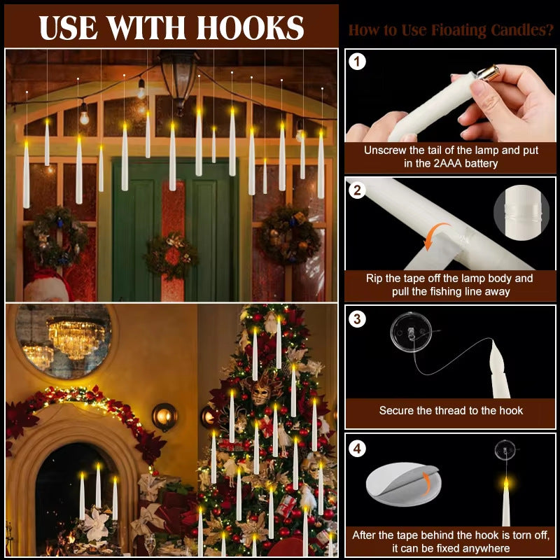 ✨ Magic Wand Flameless Floating LED Candles – 12-Pack Hanging Lights