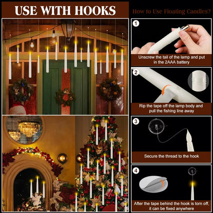 ✨ Magic Wand Flameless Floating LED Candles – 12-Pack Hanging Lights