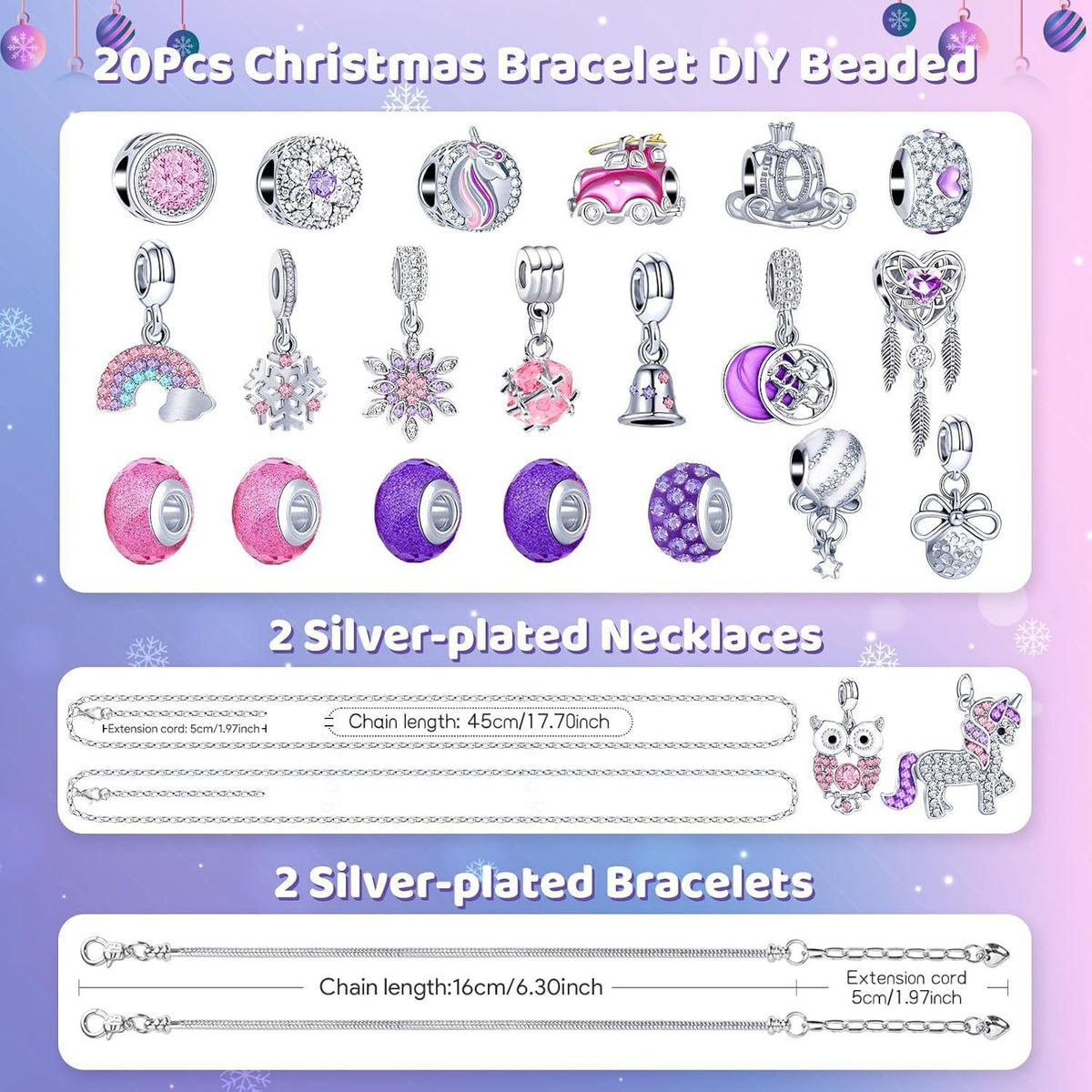 Jewelry kit contents showing decorative beads, charms, necklaces and bracelets