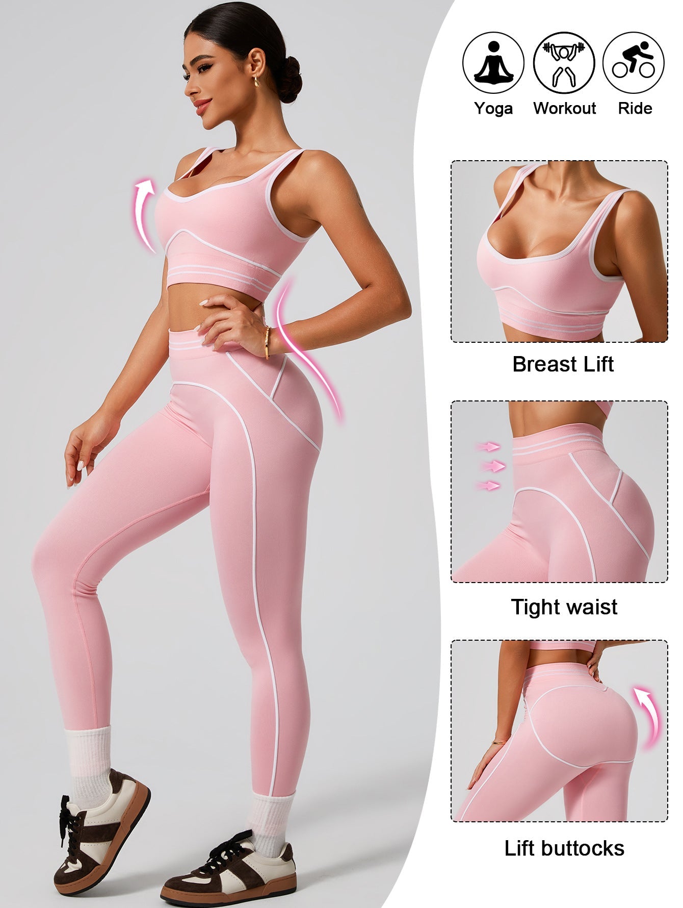 PINK SCULPTING WORKOUT SET | High-Waist Leggings &amp; Sports Bra