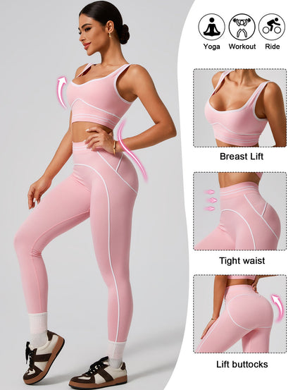 PINK SCULPTING WORKOUT SET | High-Waist Leggings &amp; Sports Bra