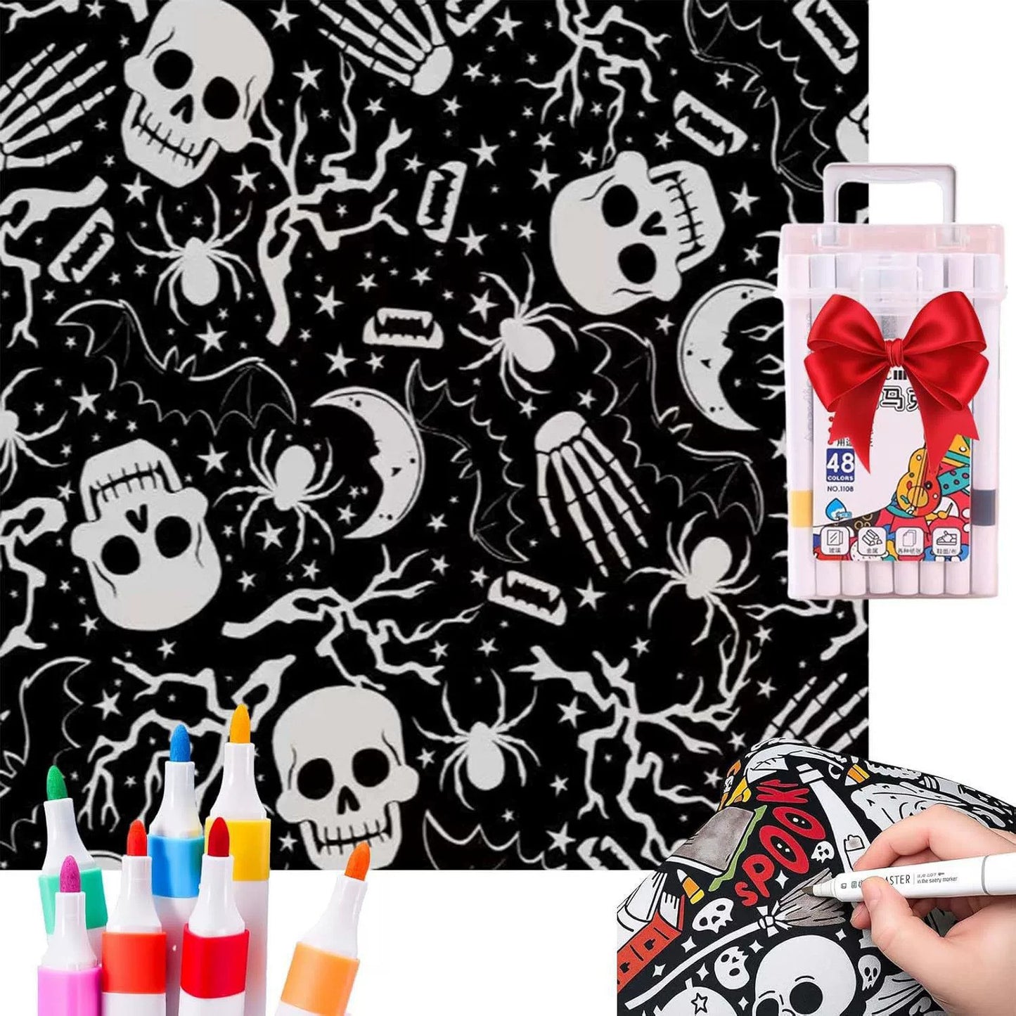 🎨 Color Your Own Halloween Blanket – DIY Fuzzy Velvet Blanket with 24 Markers