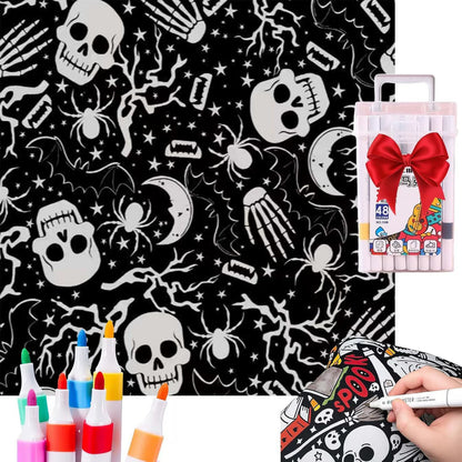 🎨 Color Your Own Halloween Blanket – DIY Fuzzy Velvet Blanket with 24 Markers