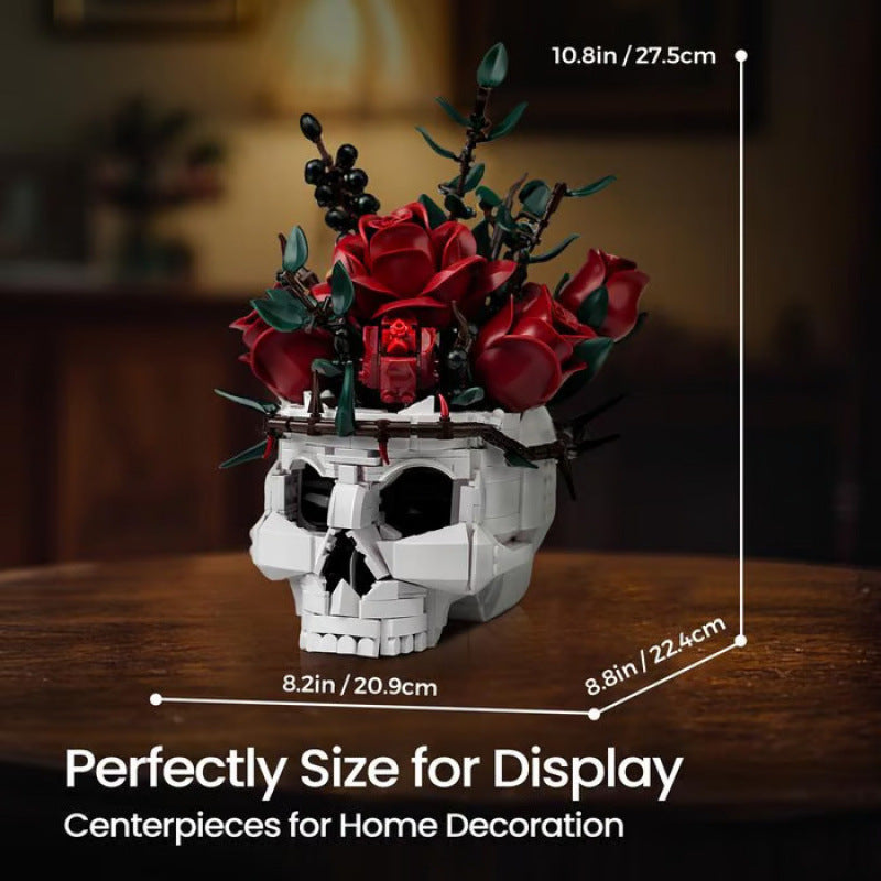 💀🌹 Gothic Skull &amp; Red Rose Building Blocks Set