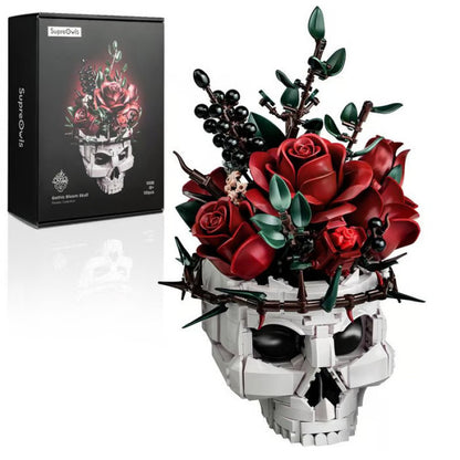 💀🌹 Gothic Skull &amp; Red Rose Building Blocks Set
