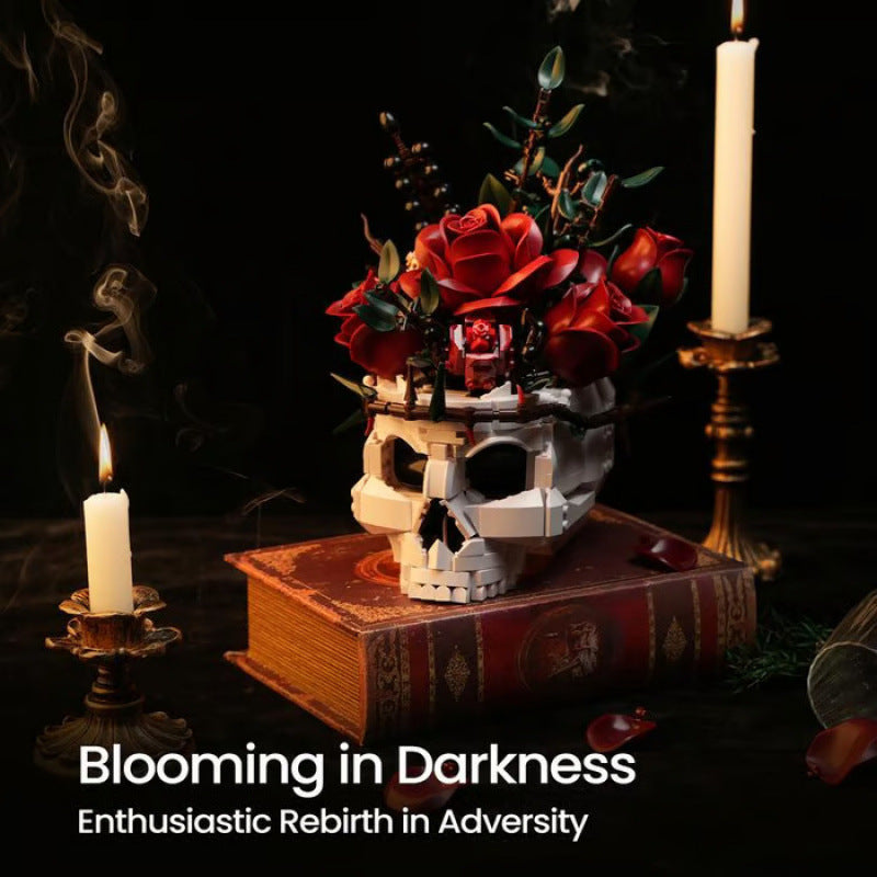 💀🌹 Gothic Skull &amp; Red Rose Building Blocks Set