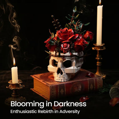 💀🌹 Gothic Skull &amp; Red Rose Building Blocks Set