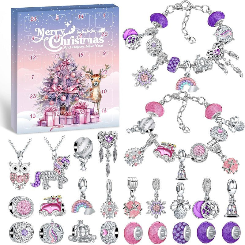 Full assortment of purple pink charms and bracelets