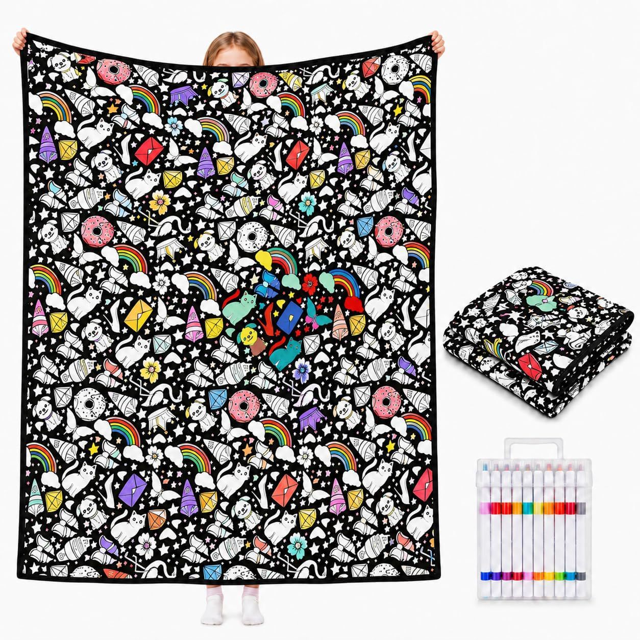 🎨 Color Your Own Halloween Blanket – DIY Fuzzy Velvet Blanket with 24 Markers