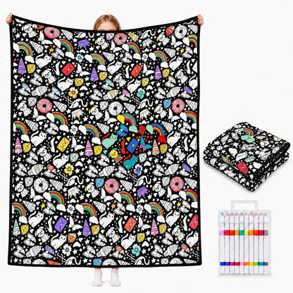 🎨 Color Your Own Halloween Blanket – DIY Fuzzy Velvet Blanket with 24 Markers