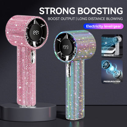 💎 Full Diamond Handheld Fan | Digital Display & Adjustable Speed