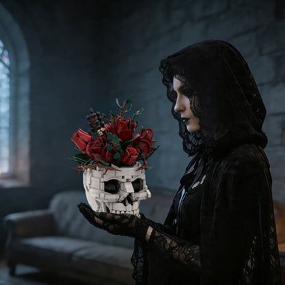 💀🌹 Gothic Skull &amp; Red Rose Building Blocks Set