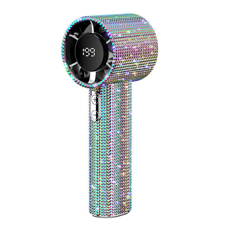 💎 Full Diamond Handheld Fan | Digital Display & Adjustable Speed