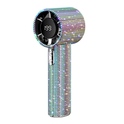 💎 Full Diamond Handheld Fan | Digital Display & Adjustable Speed