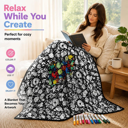 🎨 Color Your Own Halloween Blanket – DIY Fuzzy Velvet Blanket with 24 Markers