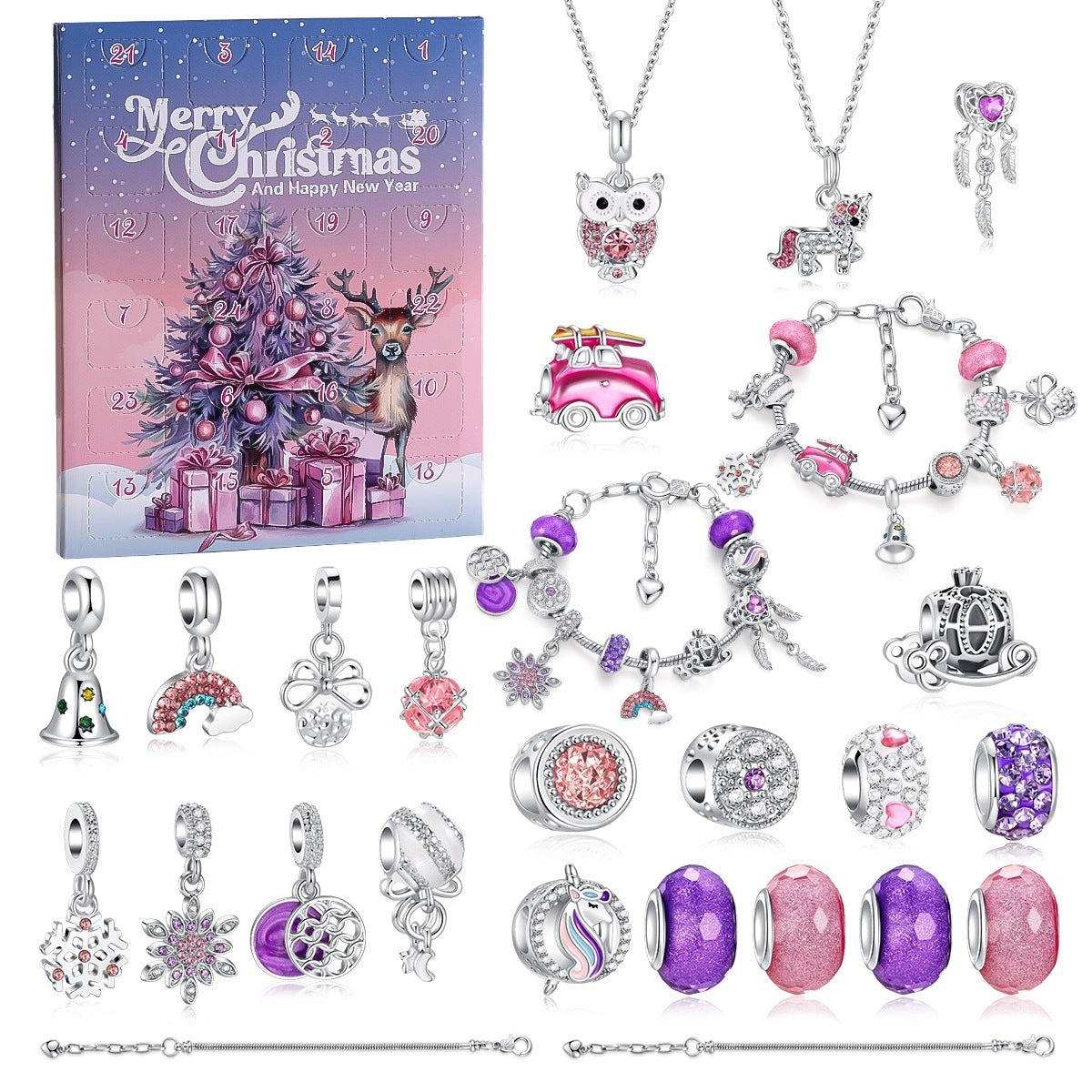 Christmas jewelry kit with charm bracelets necklaces and decorative beads