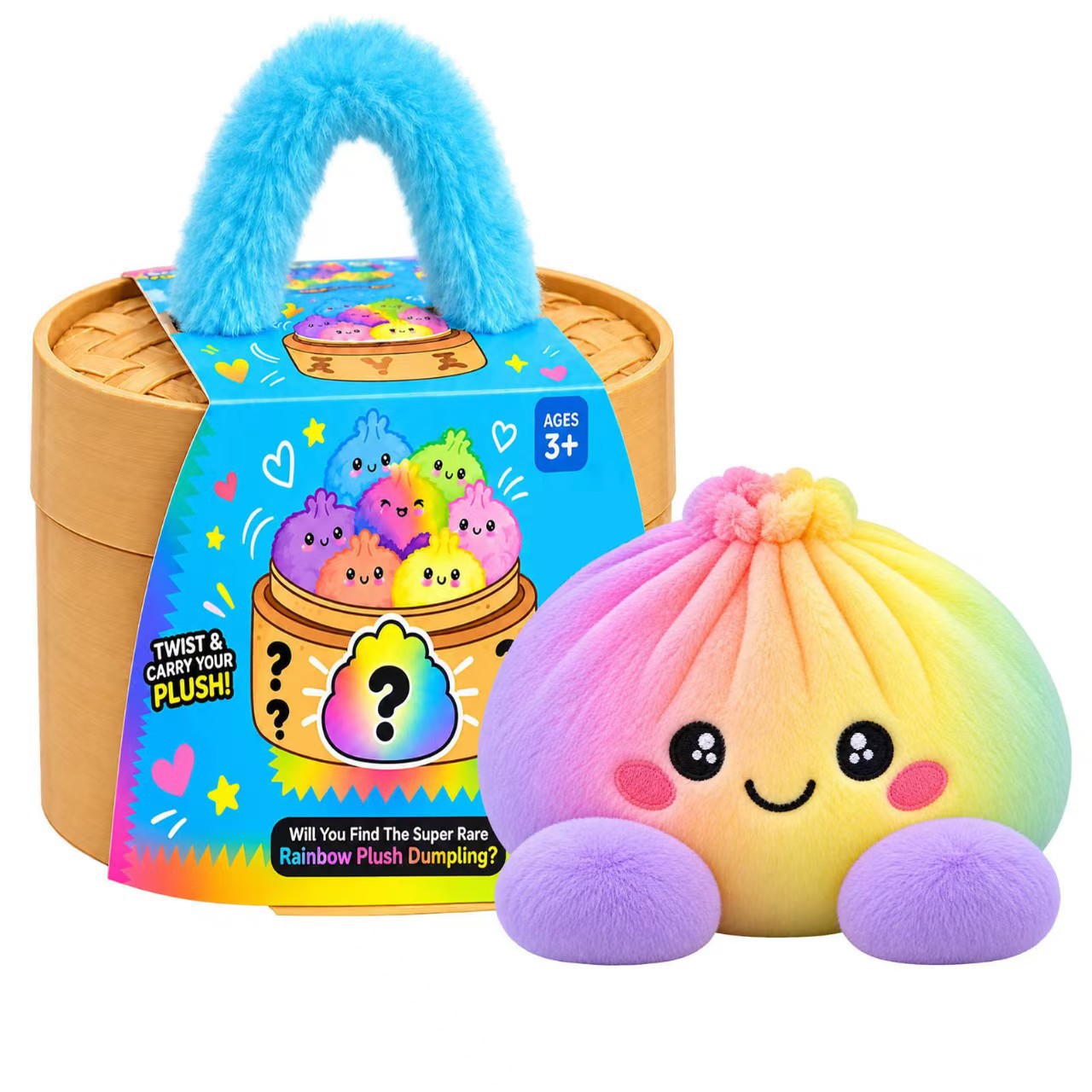 Rainbow colorful pastel dumpling plush with steamer case