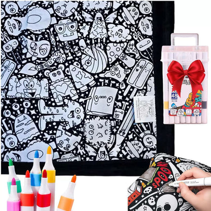 🎨 Color Your Own Halloween Blanket – DIY Fuzzy Velvet Blanket with 24 Markers