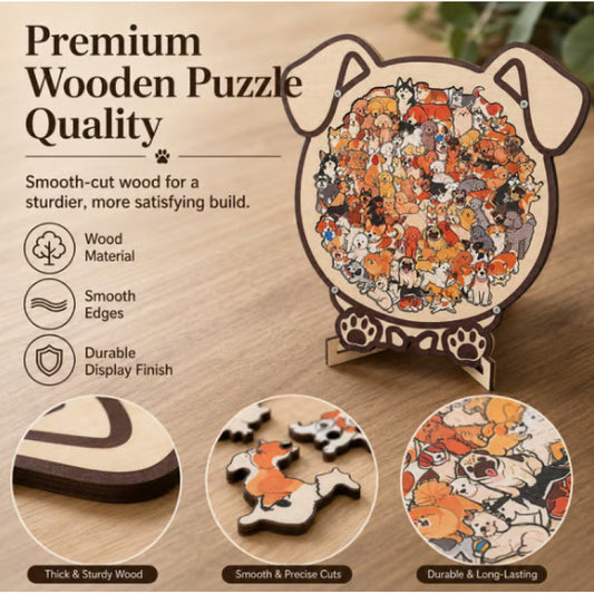 🎨 Artistic Wooden Dog Puzzle with Display Frame, Unique Shaped Jigsaw Puzzle for Adults Stress Relief Home Decor Creative Gift