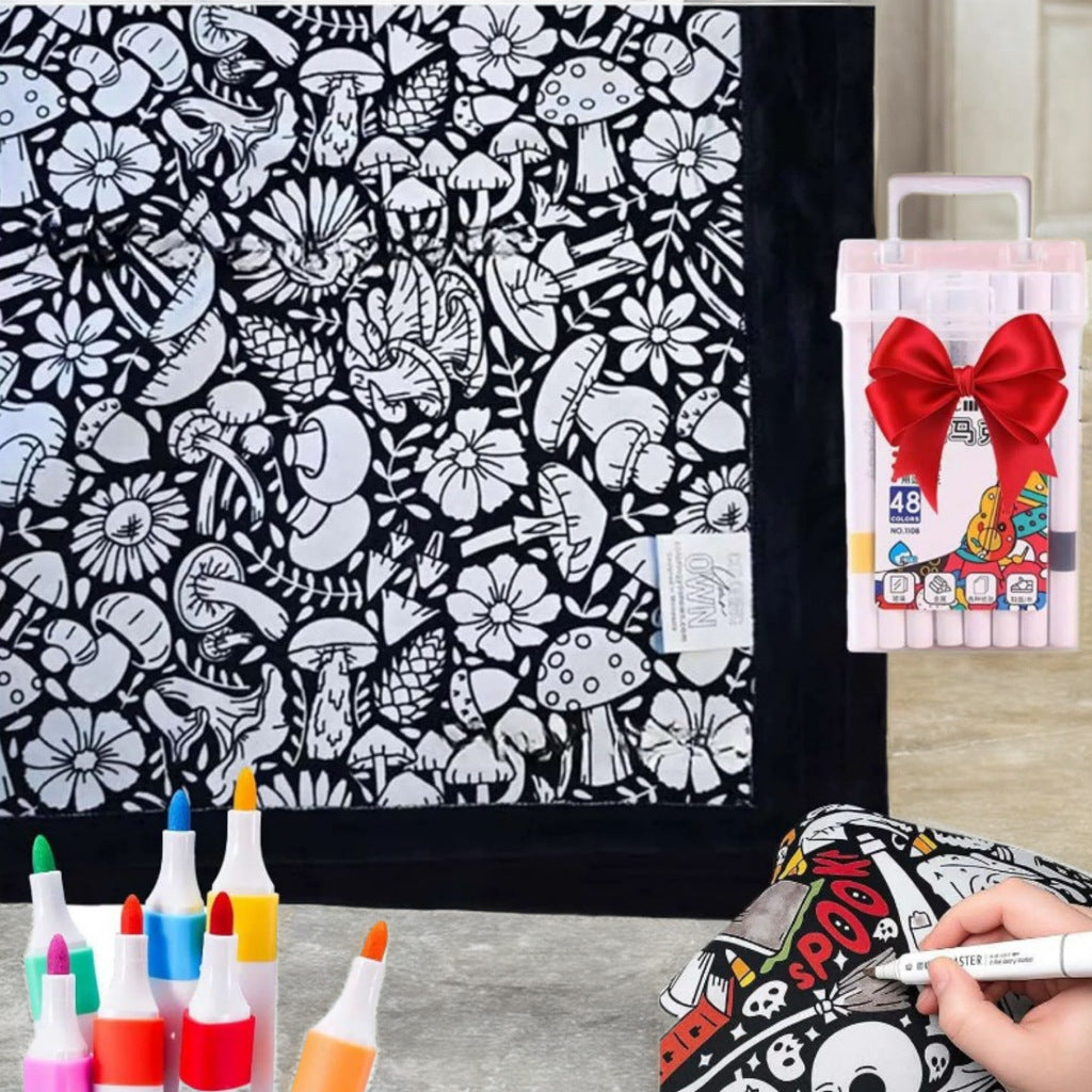 🎨 Color Your Own Halloween Blanket – DIY Fuzzy Velvet Blanket with 24 Markers