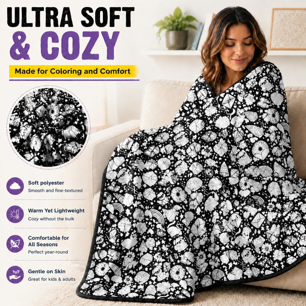 🎨 Color Your Own Halloween Blanket – DIY Fuzzy Velvet Blanket with 24 Markers