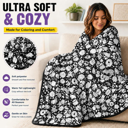🎨 Color Your Own Halloween Blanket – DIY Fuzzy Velvet Blanket with 24 Markers