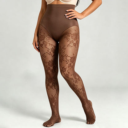 High-waisted floral lace shaping tights