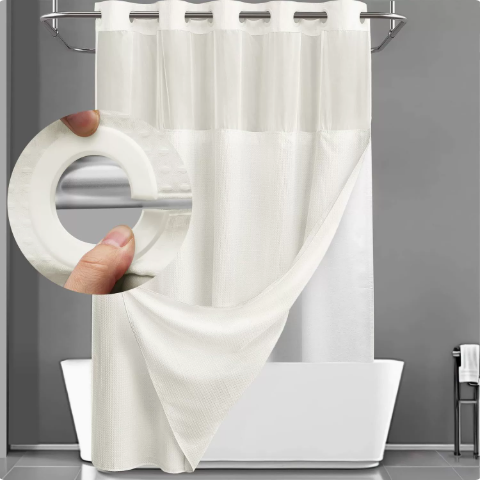No-Hook Shower Curtains with Snap-in Fabric Detachable Liner Set