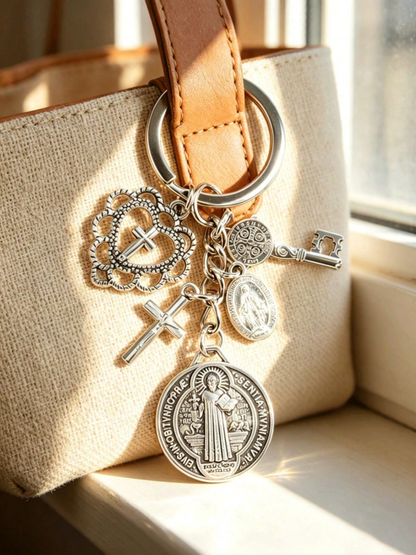 ✨Saint Benedict Religious Keychain | Cross & Prayer Medal Charms, Faith Protection Pendant, Inspirational Gift